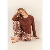 Pierre Cardin Kadın Pamuklu Kahverengi Uzun Kol Pijama Takım PC9264-S-V1 PC9264-S-V1