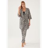 Pierre Cardin Kadın Pamuklu Kruvaze Pigment Baskılı Yazlık Regular Fit Siyah Pijama Takımı PC8790-S-V1 PC8790-S-V1