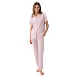 Pierre Cardin Kadın Pembe Gömlek Yaka Pijama Takımı, Kısa Kollu, Boru Paça, M Beden