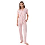 Pierre Cardin Kadın Pembe Gömlek Yaka Pijama Takımı, Kısa Kollu, L Beden