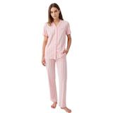 Pierre Cardin Kadın Pembe Gömlek Yaka Pijama Takımı, Kısa Kollu, S Beden