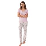 Pierre Cardin Kadın Pembe Pijama Takımı, Kısa Kollu, Bisiklet Yaka, Boru Paça, XL Beden