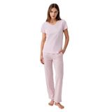 Pierre Cardin Kadın Pembe Pijama Takımı, Kısa Kollu, V Yaka, Boru Paça, L Beden