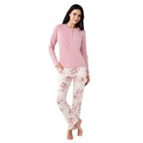 Pierre Cardin Kadın Pembe Pijama Takımı, Uzun Kol, Açık Paça, Regular Kalıp, Çift Cepli