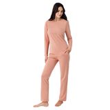 Pierre Cardin Kadın Pembe Pijama Takımı, Uzun Kol, Açık Paça,%50 Pamuk%50 Modal