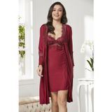 Pierre Cardin Kadın Penye Dantelli Sabahlık, Bordo, S Beden
