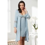 Pierre Cardin Kadın Penye Dantelli Sabahlık, Mist, S Beden