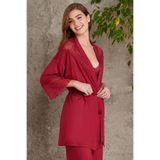 Pierre Cardin Kadın Penye Dantelli Sabahlıklı Pijama Takımı, Bordo, S Beden