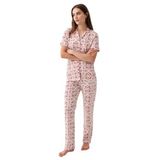 Pierre Cardin Kadın Pijama Takımı, Bordo, Gömlek Yaka, Kısa Kol, M Beden