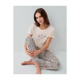 Pierre Cardin Kadın Pijama Takımı, Çizgili Desen, Krem, XL Beden