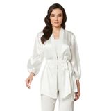 Pierre Cardin Kadın Pijama Takımı, Ekru, Kadife Saten, Crop'lu, 3'lü, L Beden