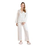 Pierre Cardin Kadın Pijama Takımı, Ekru, Saten Biyeli, M Beden