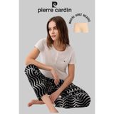 Pierre Cardin Kadın Pijama Takımı, Geniş Yaka, Cep Detaylı, Modal Şort Hediyeli, Ekru, 4XL