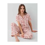 Pierre Cardin Kadın Pijama Takımı, Gömlek Yaka, Düğmeli Kapama, Bordo, S Beden