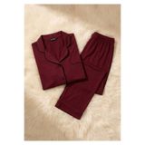 Pierre Cardin Kadın Pijama Takımı, Gömlek Yaka Düğmeli, Modal Pamuklu, Kırmızı, M Beden