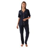 Pierre Cardin Kadın Pijama Takımı, Gömlek Yaka, Lacivert, L Beden