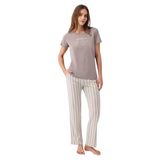 Pierre Cardin Kadın Pijama Takımı, Kahverengi, Kısa Kollu, Bisiklet Yaka, Boru Paça, M Beden