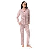Pierre Cardin Kadın Pijama Takımı, Kırmızı Çizgili, Uzun Kol, L Beden