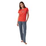 Pierre Cardin Kadın Pijama Takımı, Kırmızı, Kısa Kollu, Bisiklet Yaka, Boru Paça, M Beden