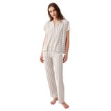 Pierre Cardin Kadın Pijama Takımı, Krem, Gömlek Yaka, Kısa Kol, L Beden