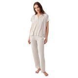 Pierre Cardin Kadın Pijama Takımı, Krem, Gömlek Yaka, Kısa Kol, XL Beden