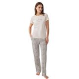 Pierre Cardin Kadın Pijama Takımı, Krem, Kısa Kollu, Bisiklet Yaka, Boru Paça, 2XL Beden