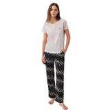 Pierre Cardin Kadın Pijama Takımı, Krem, Kısa Kollu, Bisiklet Yaka, Boru Paça, L Beden