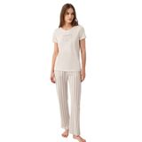 Pierre Cardin Kadın Pijama Takımı, Krem, Kısa Kollu, Bisiklet Yaka, XL Beden