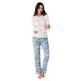 Pierre Cardin Kadın Pijama Takımı, Krem, Uzun Kol, Açık Paça, XL Beden