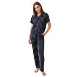 Pierre Cardin Kadın Pijama Takımı, Lacivert, Gömlek Yaka, Kısa Kol, XL Beden