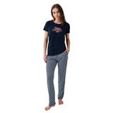 Pierre Cardin Kadın Pijama Takımı, Lacivert, Kısa Kollu, Boru Paça, L Beden
