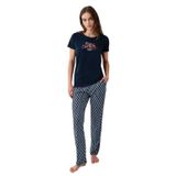 Pierre Cardin Kadın Pijama Takımı, Lacivert, Kısa Kollu, Boru Paça,%50 Pamuk%50 Modal