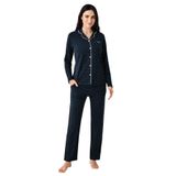 Pierre Cardin Kadın Pijama Takımı, Lacivert, Puantiyeli, Uzun Kol, S Beden