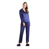 Pierre Cardin Kadın Pijama Takımı, Lacivert, Saten Biyeli, XL Beden