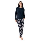 Pierre Cardin Kadın Pijama Takımı, Lacivert, Uzun Kol, Açık Paça, Çift Cepli, L Beden