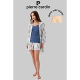 Pierre Cardin Kadın Pijama Takımı, Mavi Desenli Sabahlıklı Şortlu 3'lü Set, Modal Şort Hediyeli, L Beden