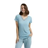 Pierre Cardin Kadın Pijama Takımı, Mavi, V Yaka, Kısa Kollu, L Beden