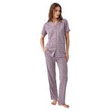 Pierre Cardin Kadın Pijama Takımı, Mor, Gömlek Yaka, Kısa Kol, XL Beden