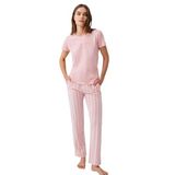 Pierre Cardin Kadın Pijama Takımı, Pembe, Çizgili, Kısa Kollu, M Beden
