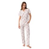 Pierre Cardin Kadın Pijama Takımı, Pembe, Gömlek Yaka, Kısa Kol, XL Beden