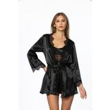 Pierre Cardin Kadın Pijama Takımı, Sabahlıklı İp Askılı Saten Dantelli Şort, Siyah, S Beden