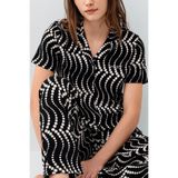 Pierre Cardin Kadın Pijama Takımı, Siyah Desenli, Gömlek Yaka, Düğmeli, Kısa Kol, Uzun Paça, M Beden