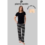 Pierre Cardin Kadın Pijama Takımı, Siyah, Geniş Yaka, Cep Detaylı, Modal Şort Hediyeli, 4XL