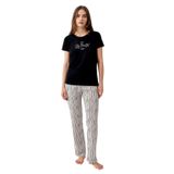 Pierre Cardin Kadın Pijama Takımı, Siyah, Kısa Kollu, Bisiklet Yaka,%50 Pamuk%50 Modal