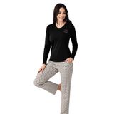 Pierre Cardin Kadın Pijama Takımı, Siyah, Uzun Kol, Açık Paça,%50 Pamuk%50 Modal