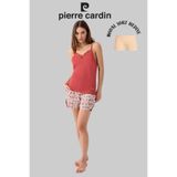 Pierre Cardin Kadın Pijama Takımı, Şortlu, İnce Askılı, Modal-Pamuk, Kırmızı, L Beden