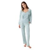 Pierre Cardin Kadın Pijama Takımı, Yeşil, Çizgili, 3'Lü Set, S Beden