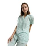Pierre Cardin Kadın Pijama Takımı, Yeşil, Gömlek Yaka, Kısa Kollu, XL Beden