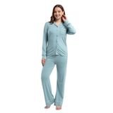 Pierre Cardin Kadın Pijama Takımı, Yeşil, Gömlek Yaka, Uzun Kol, XL Beden