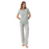Pierre Cardin Kadın Pijama Takımı, Yeşil, Kısa Kollu, Hakim Yaka, 4XL Beden